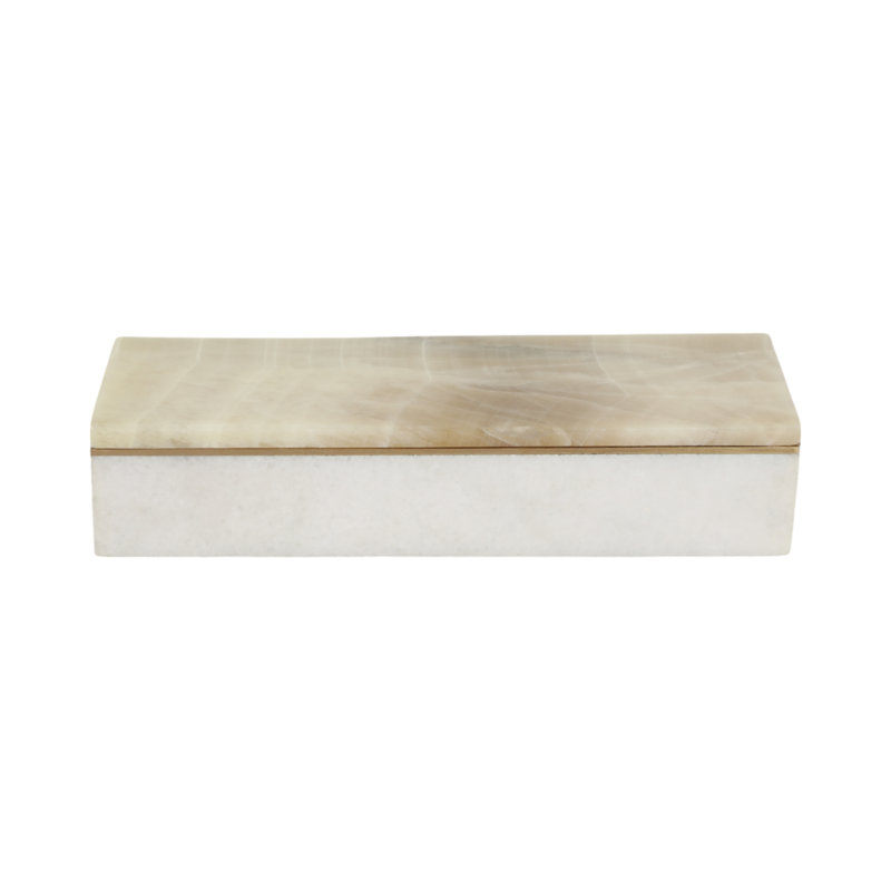 Modern Stone and Marble Decorative Box with Sleek Rectangular Design and Removable Lid., White/Ivory