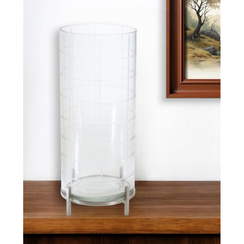 Porte-bougie 12 po en fer et verre, H 12 po x l 5,5 po x P 5,5 po