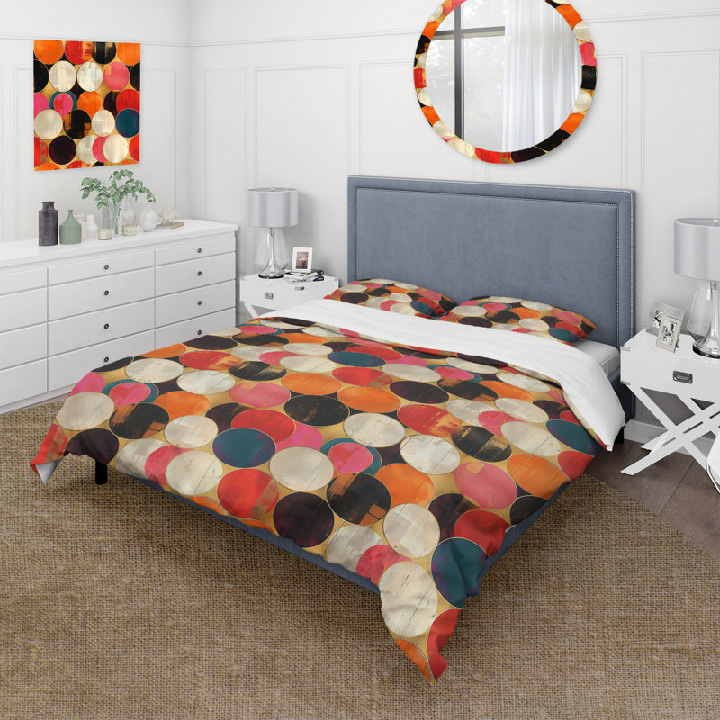 Ensemble de housse de couette rétro blanc rose Midcentury Circles - Midcentury