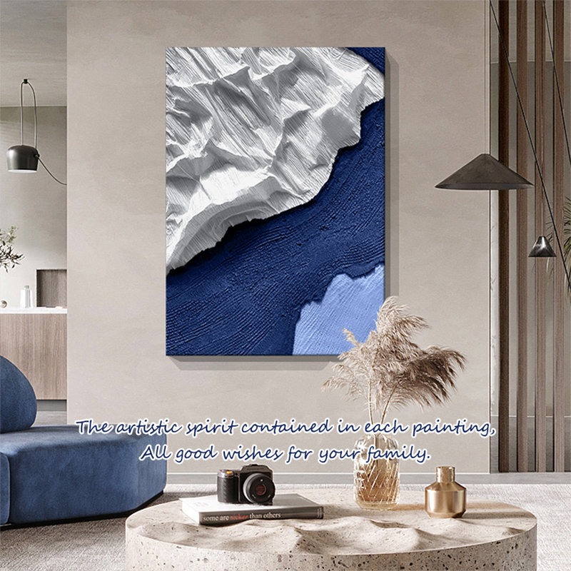Art mural Mid-Century moderne en toile pour salon, H 35,43 po x l 23,62 po, Bleu