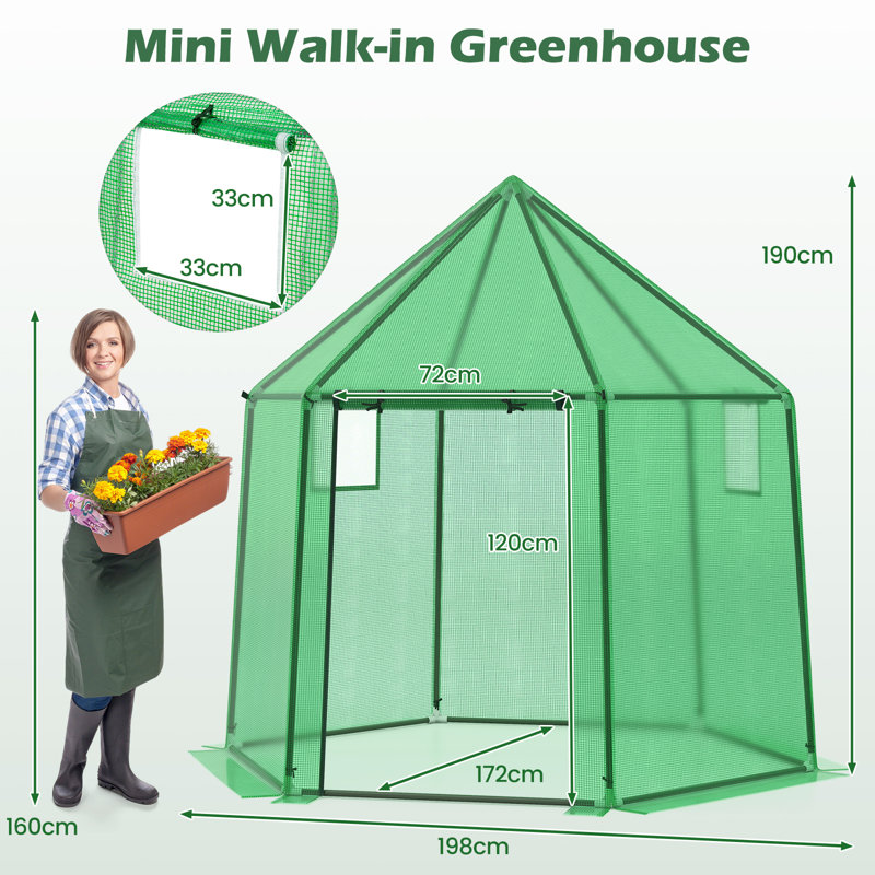Mini Walk-In Greenhouse Portable Outdoor Warm House For Winter W/ Rustproof PE-Coated Metal Frame