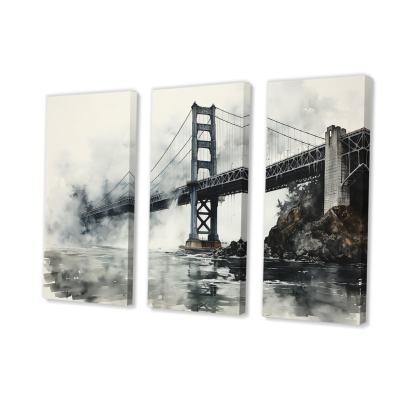 «Gray Bridge Urban Suspension IV», ensemble d'art mural sur toile, H 40 po x l 60 po x P 1 po