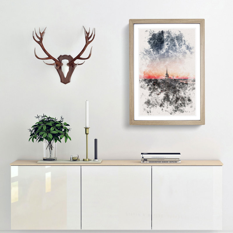 The Empire Stae in New York - Picture Frame Graphic Art, Oak Framed, 63cm H x 45cm W x 2cm D