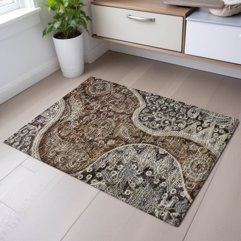 Premium Machine Washable Jamestown AMF1078 Swirl Rug, Rectangle 1'8" x 2'6"