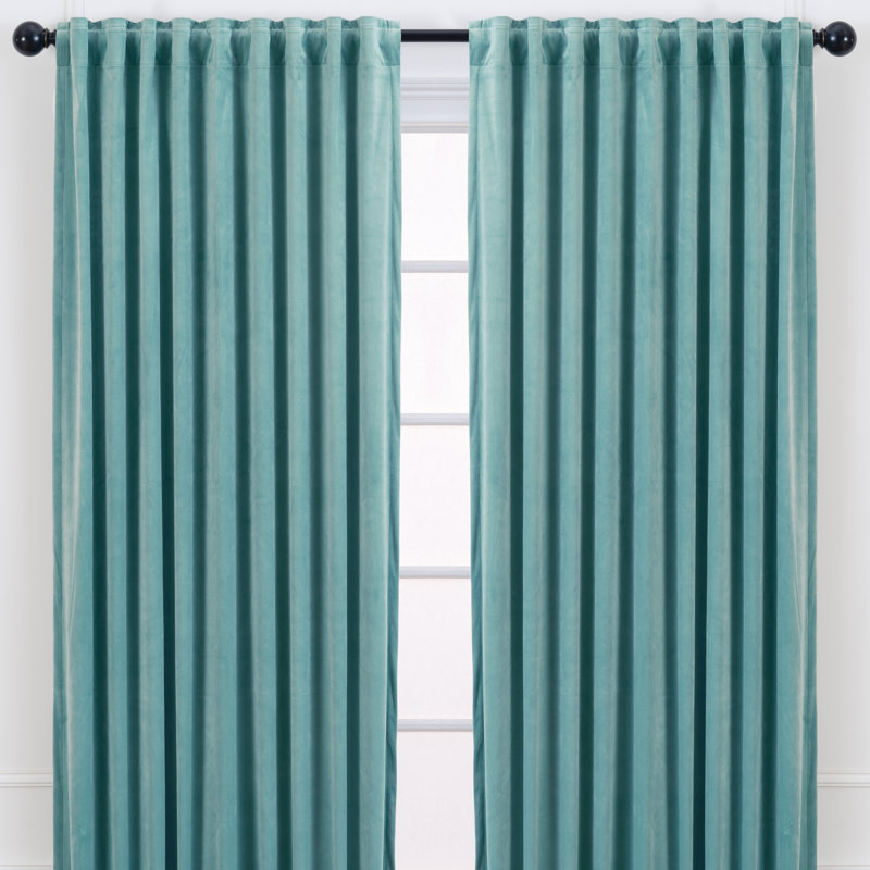 Mondragon Velvet Room Darkening Curtains, 52" W x 63" L, Turquoise Sage