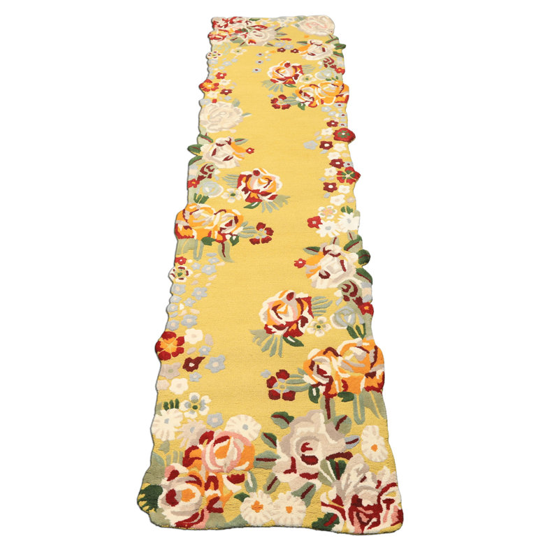Tapis botanique en laine touffeté à la main multicolore, Tapis de couloir 3 pi x 12 pi
