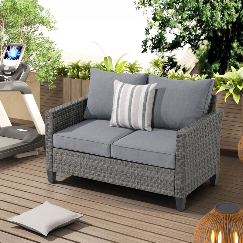 Wicker Outdoor Loveseat with Cushions, Gray Frame/Gray Cushion