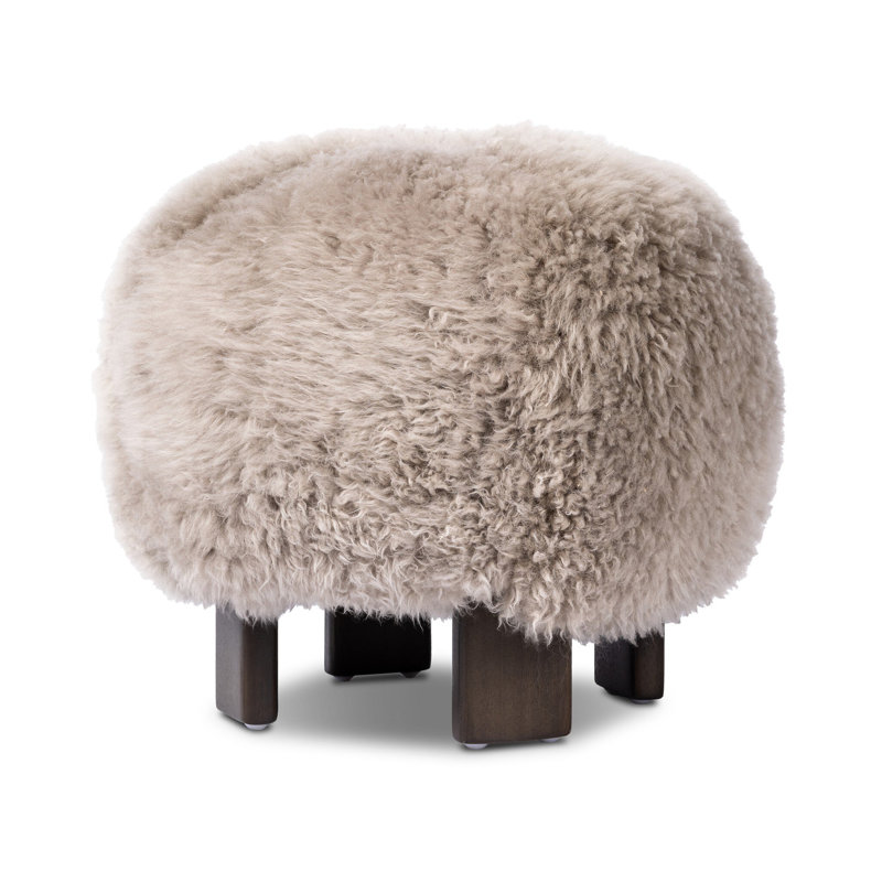 Genna Round Ottoman, Taupe Mongolian Genuine Fur