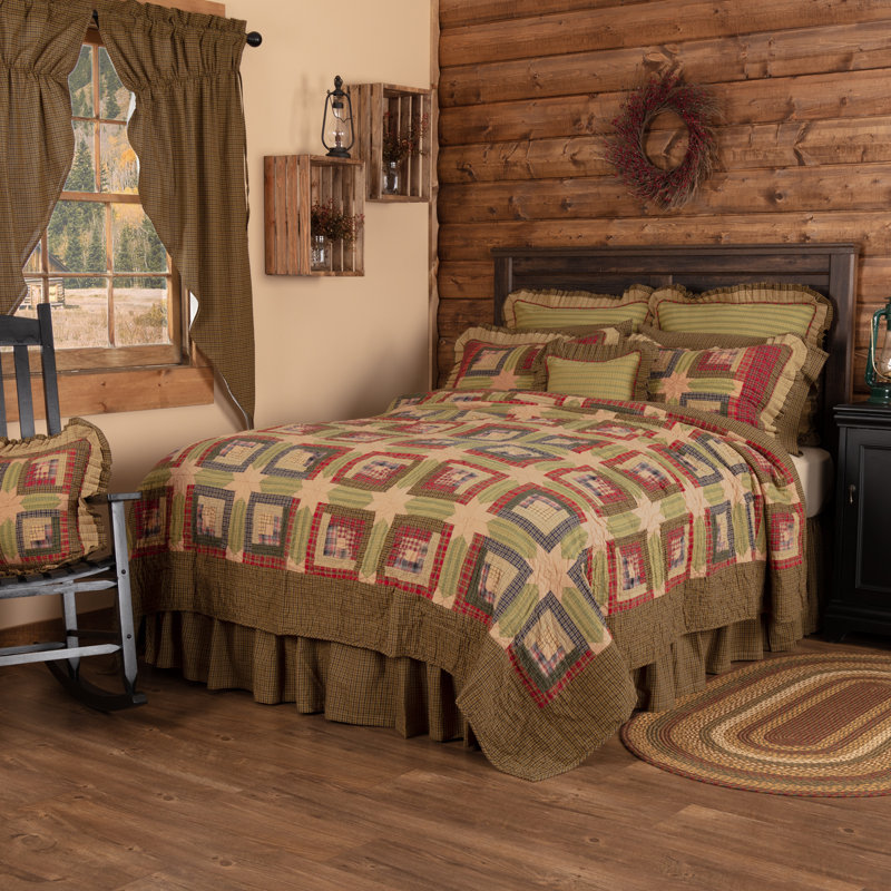 Rustic Navy and Green Cotton Patchwork California King Quilt Set