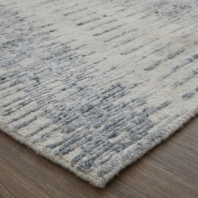 Brighton Hand Knotted Abstract Area Rug in Light Blue/Ivory, Rectangle 3' x 5'