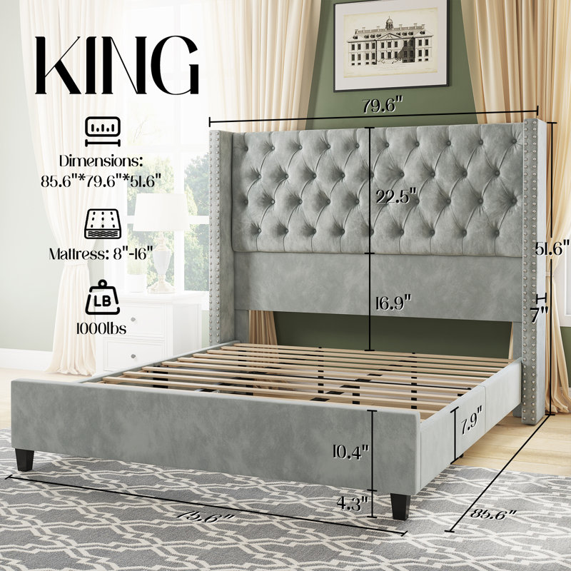 Duhon Upholstered Platform Bed, Dark Gray, King