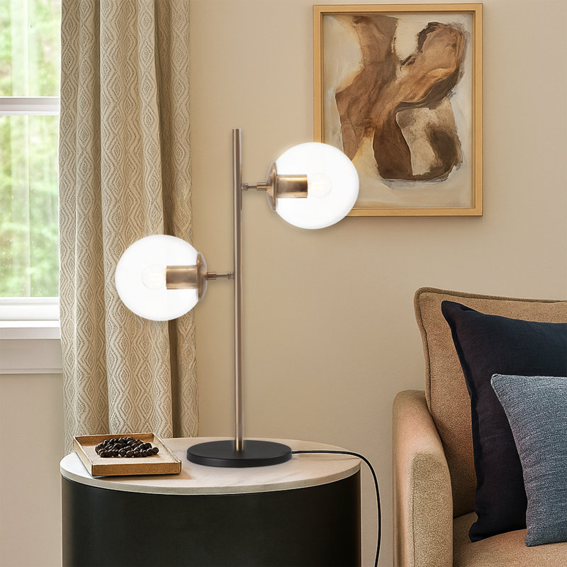 Lampe de table à culot en verre 2 lumières avec base en métal noir - Double lumière moderne, Transparent, Noir / rétro