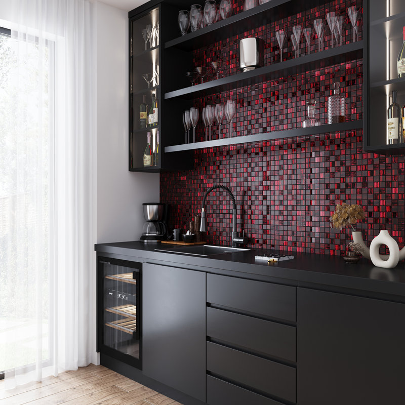 11" x 11" Straight Edge Glass Mosaic Sheet Wall & Floor Tile, Red
