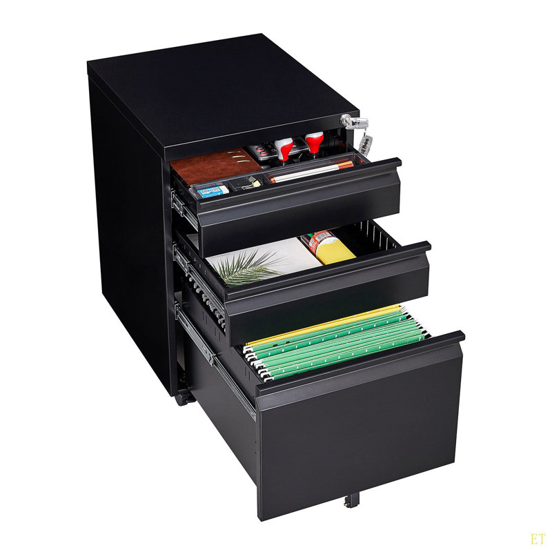 3-Drawer Mobile Filing Cabinet With Lock, Office Storage Filing Cabinet Of Legal/Letter Size, Metal Filing Cabinet To Be Installation Required
