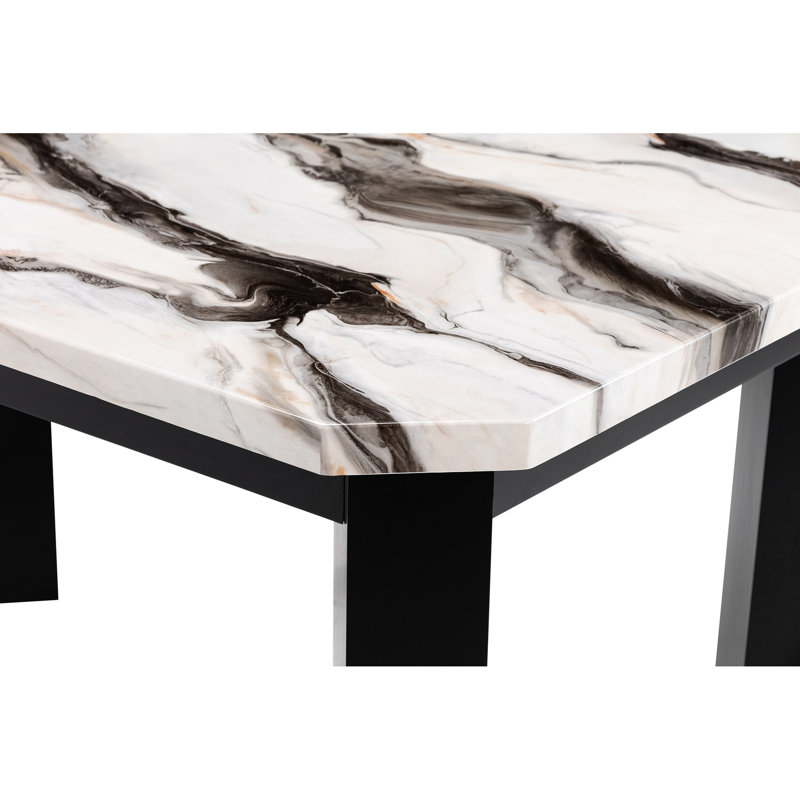 Table de salle à manger rectangulaire gris foncé, base à 4 pieds, plateau épais, 6 sièges, table de bar moderne et captivante