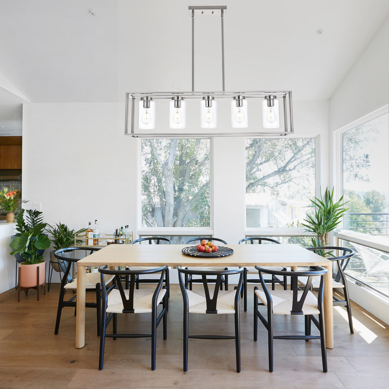 Luminaire suspendu pour îlot de cuisine 5 lumières, Nickel brossé