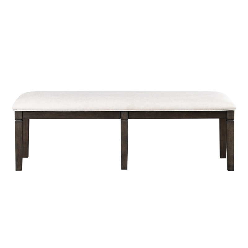 Dark Finish Wooden Dining Bench With Textured Beige Seat, 19" Seat Height, For Rustic Settings Upholstered Small Spaces
