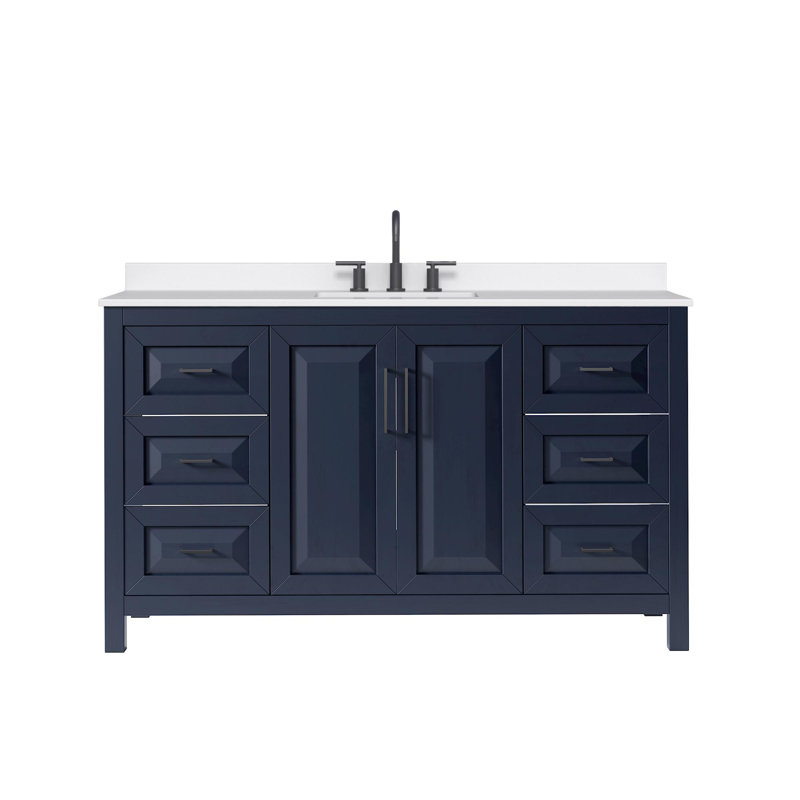 Daria 60 in. Vanity, White Quartz, Blue, Matte Black