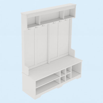 Modern Hallway Hall Tree With Metal Hooks And Storage Space, Multi-Functional Entryway Coat Rack With Shoe Cubbies