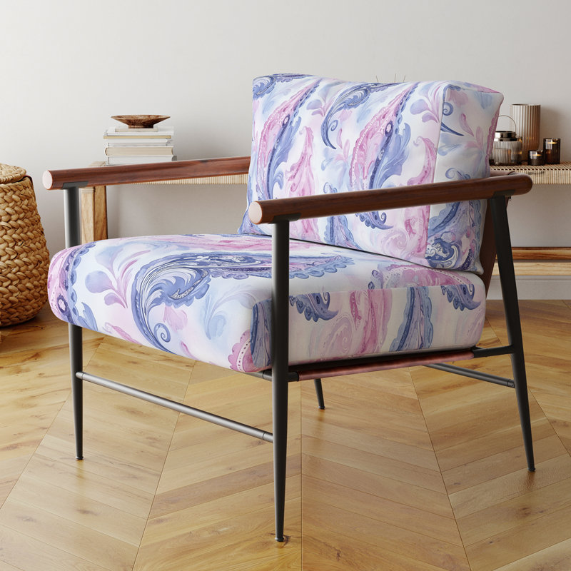 Chaise rembourrée Modern - Fauteuil Paisley Harmony, Bras ronds bruns