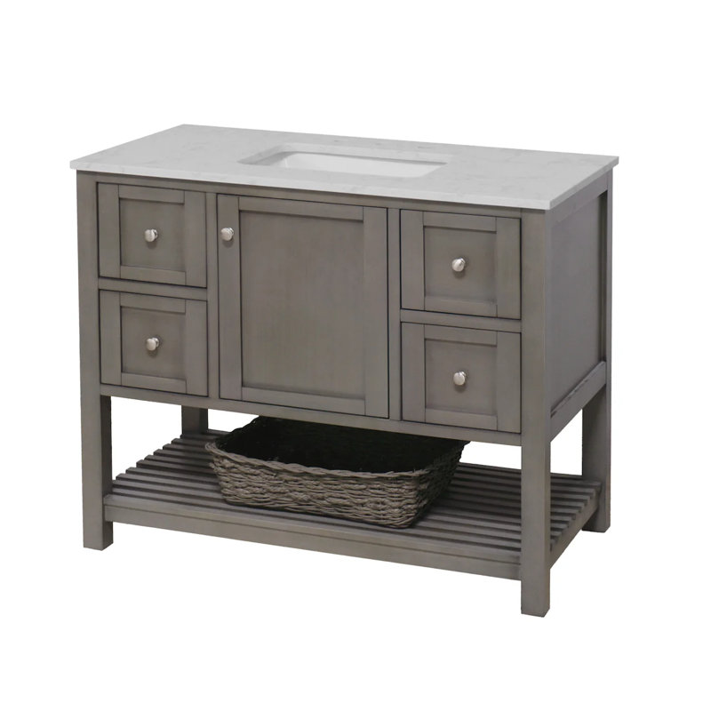 Ensemble de meuble-lavabo simple 42 po Binne, Gris patiné, Marbre de Carrare