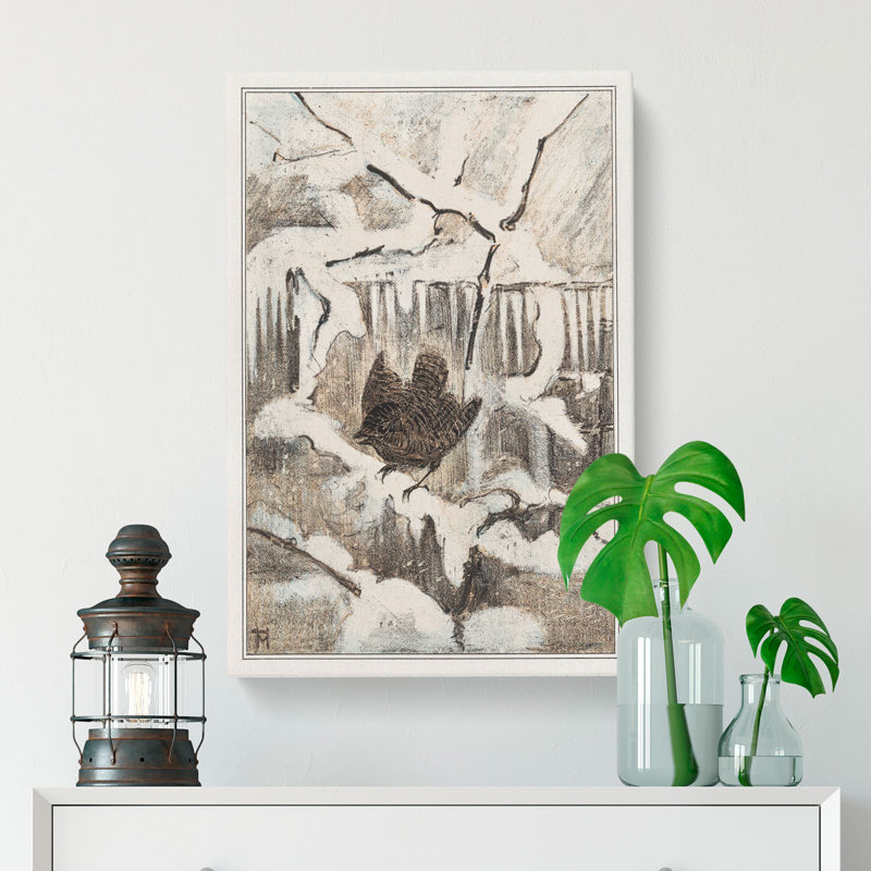Wren on Snowy Branch by Theo Van Hoytema - Wrapped Canvas, 50cm H x 35cm W x 3cm D