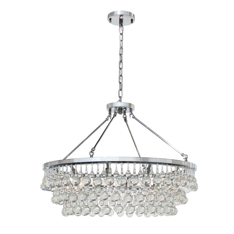 Lustre spectaculaire à niveaux à 10 lumières avec détails de cristal Johnjack, Chrome