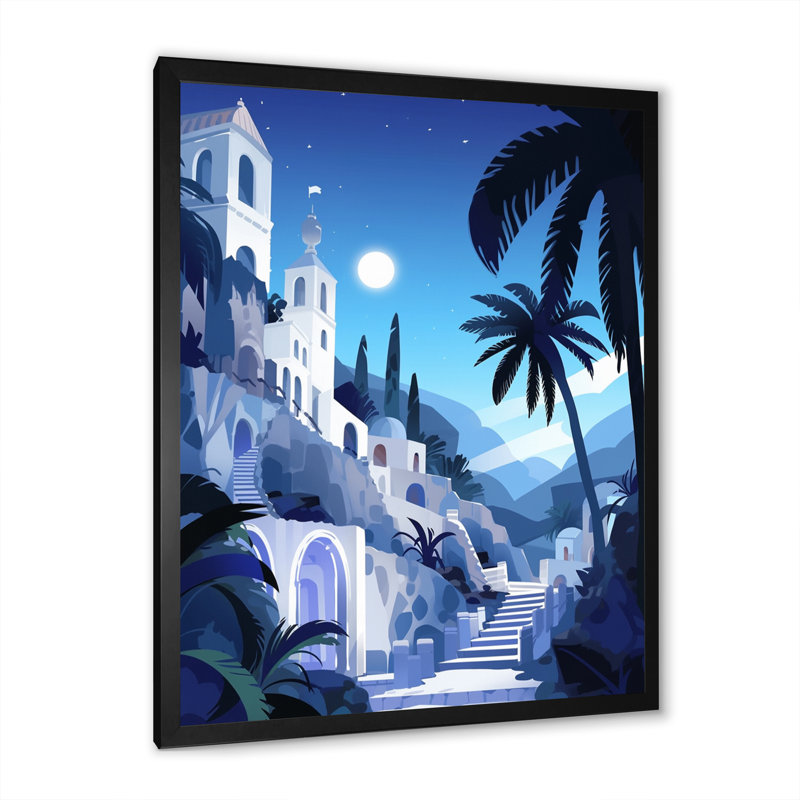 Méditerranée, Grèce, art mural sur toile, H 44 po x l 34 po x P 1,5 po, Cadre simple noir