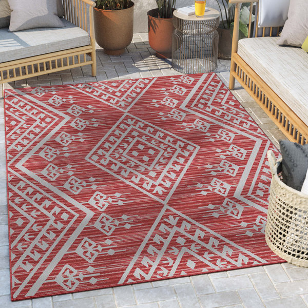 Well Woven Cascade Tribal Diamond Pattern Indoor/Outdoor Red Flat-Weave ...