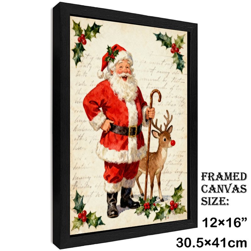 Art mural rétro noir de Noël avec père Noël, impressions de style rétro, H 17 po x l 13 po