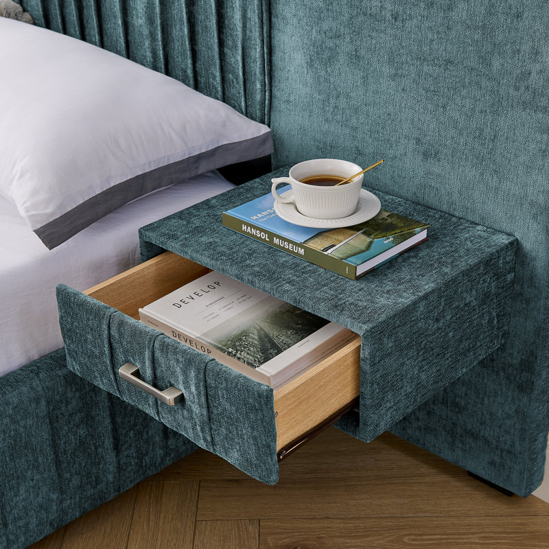 King Size Upholstered Bed Frame, Blue/Green, King