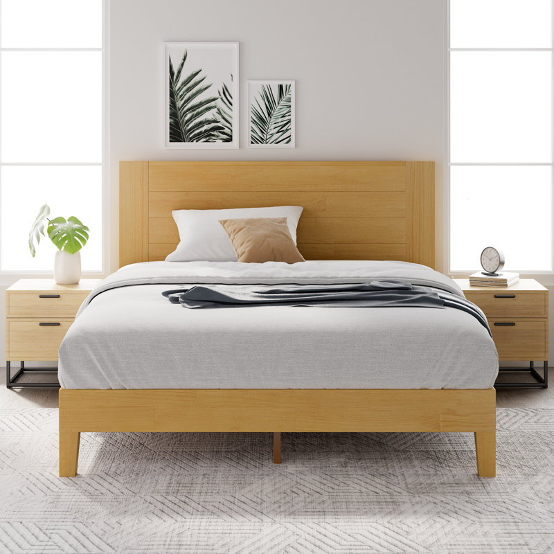 Kira Solid Wood Platform Bed Frame, Queen, Light Natural Wood