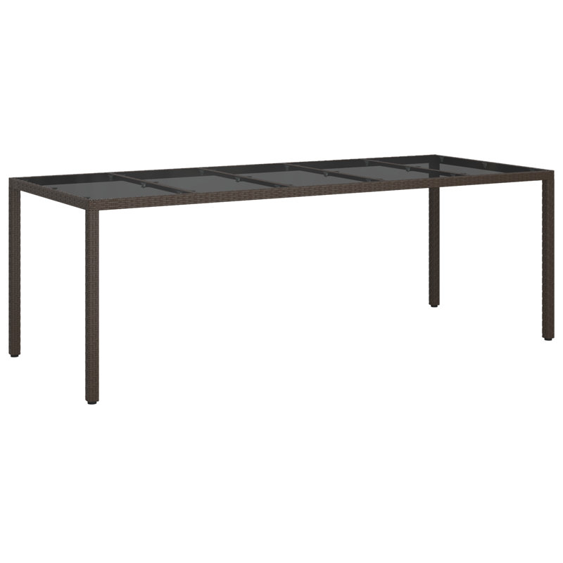 Garden Table Brown Tempered Glass&Poly Rattan Patio Table Multi Colours, Brown, 75cm H x 250cm W x 100cm D