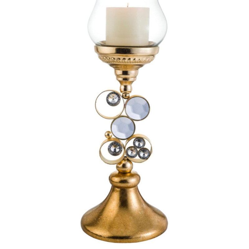 Tall Polyresin "Malha" Candleholder, Gold, 18" H x 6.25"W x 6.25" D