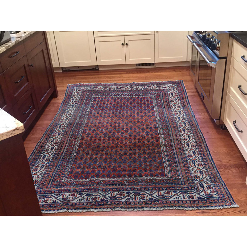 Tapis de la surface en laine rouge 4 pi 5 po x 6 pi 5 po noué la à la main one-of-kind-des années 1920 anatolian Waring