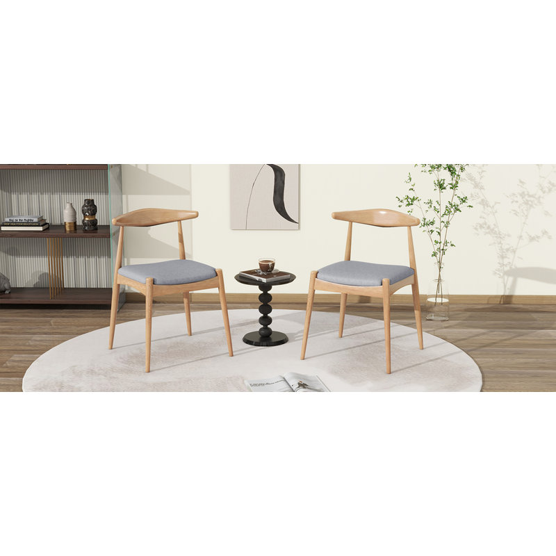 Ensemble de 2 chaises de salle à manger en bois d'hévéa avec dossier ergonomique et coussins de confort, naturel et gris