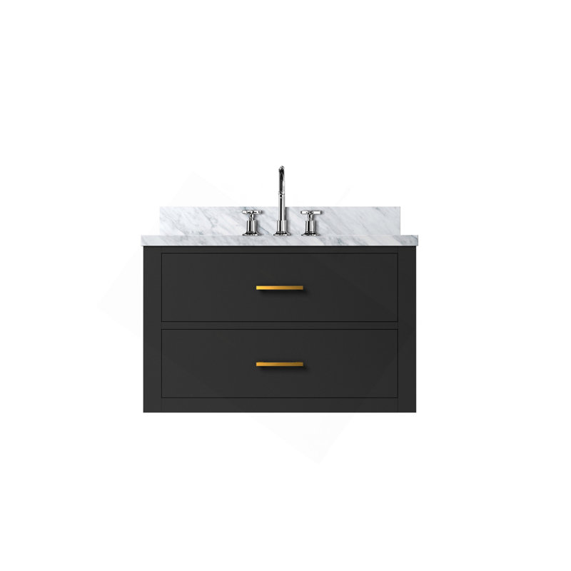 Ensemble de meuble-lavabo et robinet en marbre noir Carrara, Noir