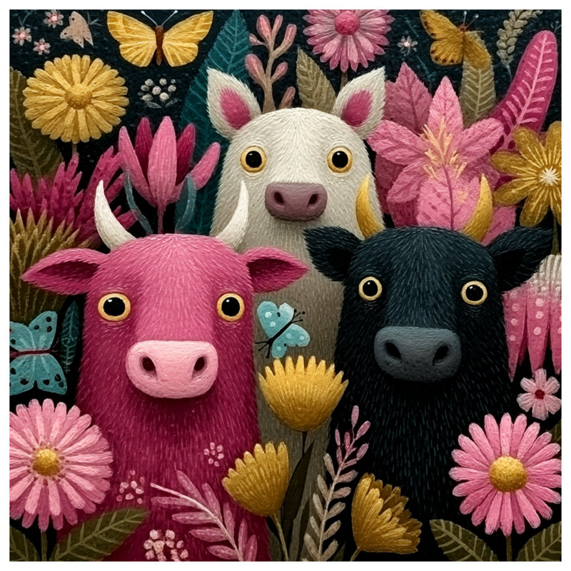 Housses de couette fantaisistes vaches et fleurs, Lit simple