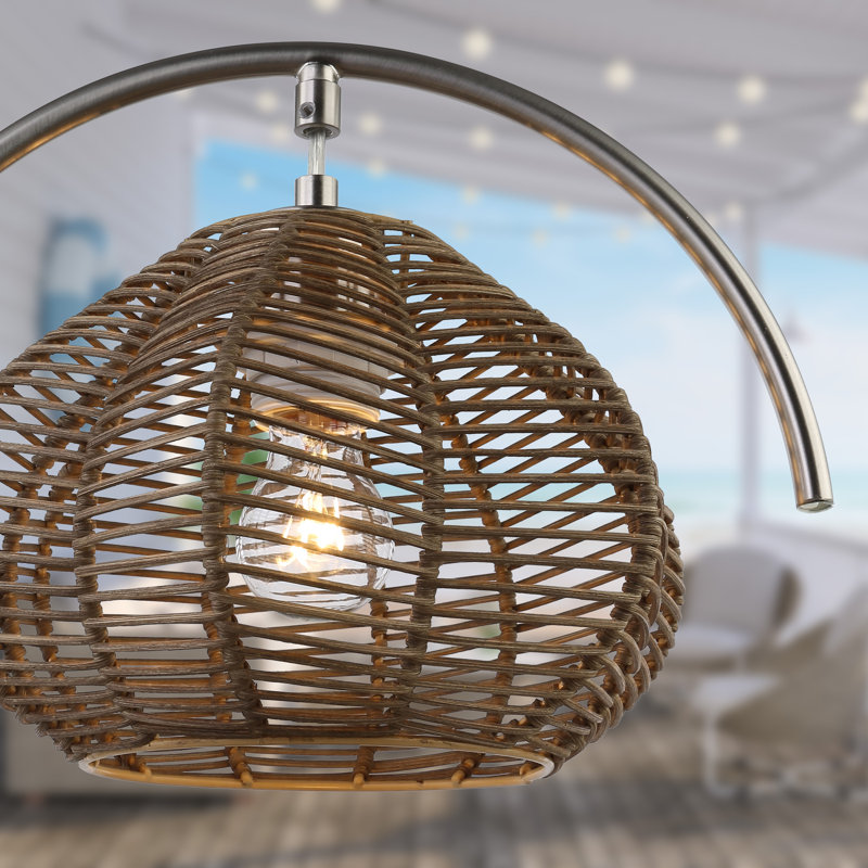 Lystra 13.75"H Brushed Nickel Iron Table Lamp with Rattan Shade