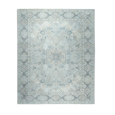 Tapis traditionnel vert en laine noué à la main
