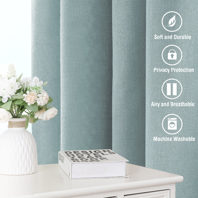 Linen Curtains for Living Room 2 Panels Back Tab Loop Pocket Textured Light Filtering Semi Sheer Rustic Farmhouse Boho Curtain for Bedroom , Cloud Blue