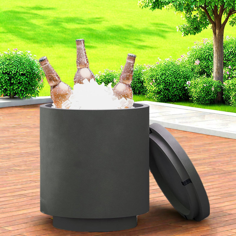 de patio tout-en-un, table d'appoint en béton avec rangement pour le divertissement