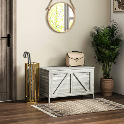 Storage Chest 30" With Big Capacity - Gray Wood Grain For Bedroom, Living Room, Entrance Hinge & Lift Top Entryway, Room