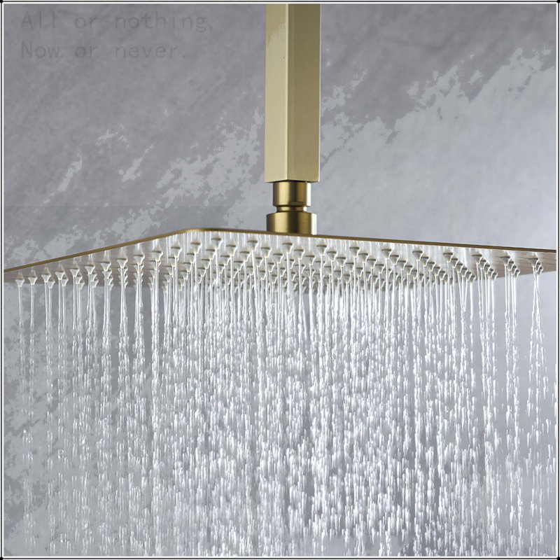 16 Inch Square Rain Shower Head Brushed Gold 304 Stainless Steel Showerhead, Brushed Gold