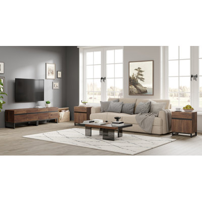 Garner TV Stand And End Table Set Of 3, Living Room Table Sets,TV Stand And 2 End Table Set With Drawers For Living Room, Entertainment Center, Console TV Table