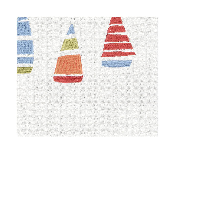 Row Boats Embroidered Waffle Weave Kitchen Dishtowel