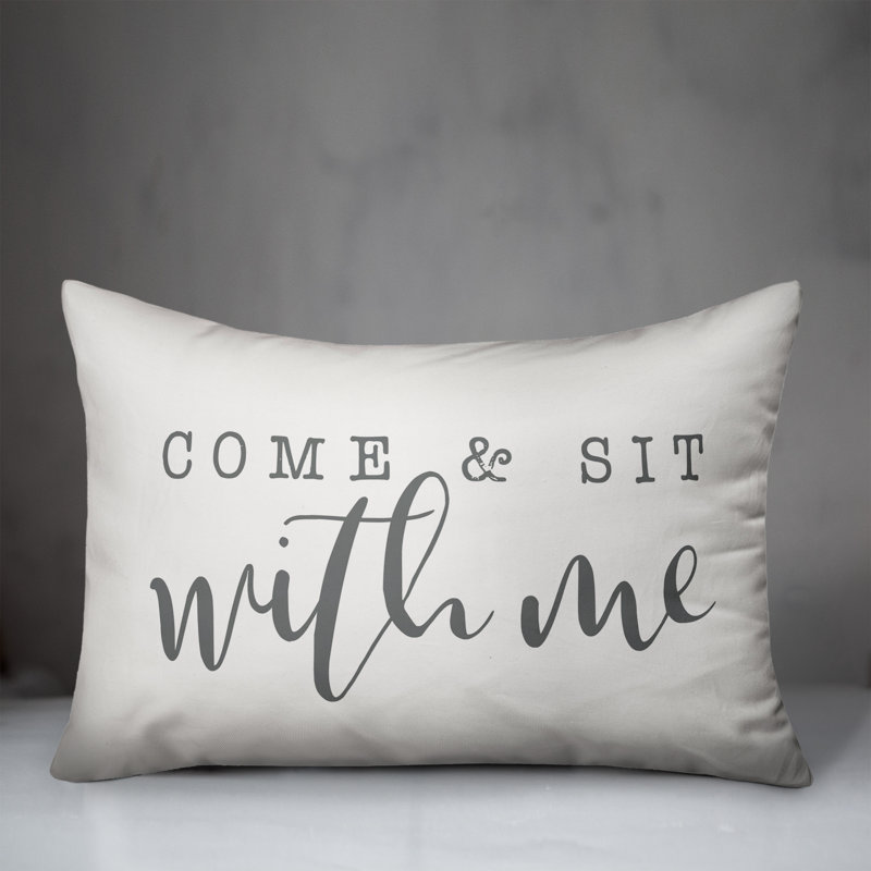 Textual Outdoor Throw Pillow, White/Gray
