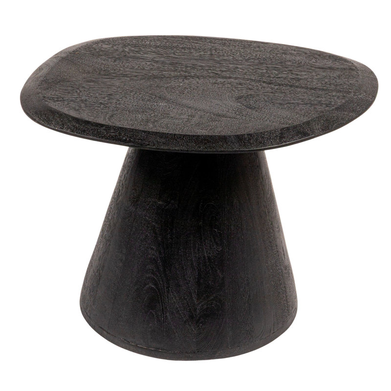 Table d'appoint asymétrique en bois de manguier avec texture brossée, Noir, 23.75" L x 19.5" W x 20.5" H