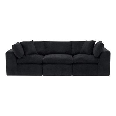  3-Seater Black Chenille Boneless Sectional Compression Modular Sofa for Living Room Apartment, No Assembly Required