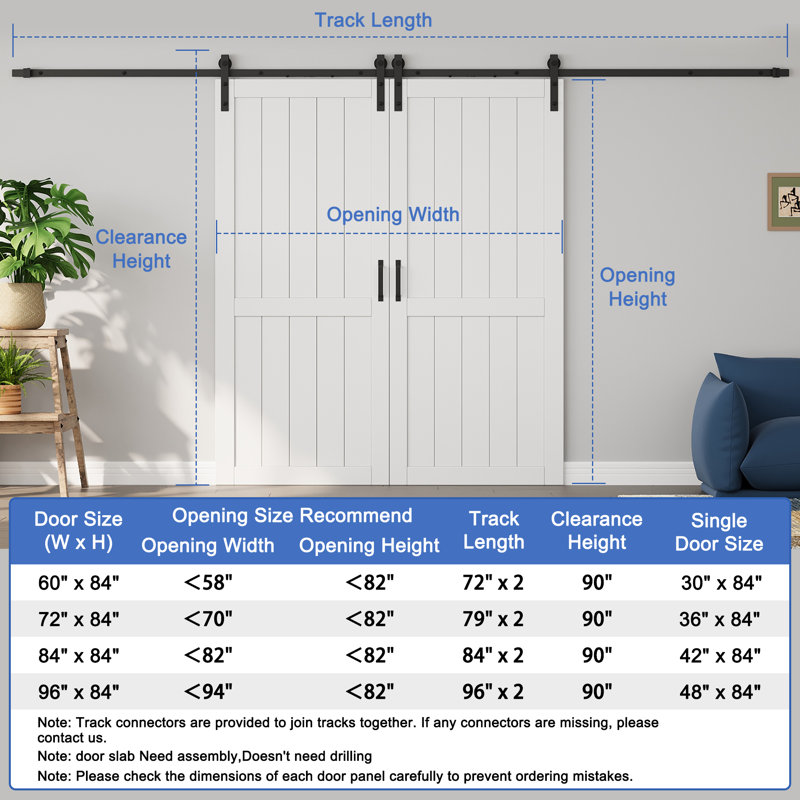  Double Sliding Barn Door with Installation Hardware Solid Manufactured Wood Primed White Surface Paintable Closet Pantry Doors (𝗦𝗼𝗳𝘁 𝗖𝗹𝗼𝘀𝗲 𝗜𝗻𝗰𝗹𝘂𝗱𝗲𝗱)